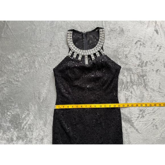 Vintage 90s Y2K Black Lace Maxi Dress Gown Medium Beaded Rhinestone Mermaid Hem - Picture 15 of 16